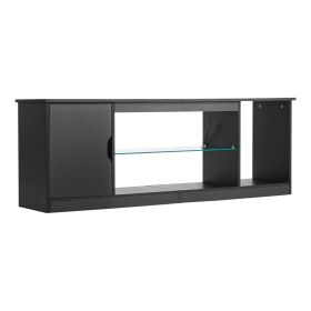 TV Stand for TVs up to 65 inch, Modern Entertainment Center with Light Strip, Wooden TV Cabinet Storage with Glass Shelf and Adjustable Shelves
