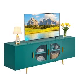 TV Stand for TVs up to 75 inch, Modern Entertainment Center with Glass Doors and Gold Legs, TV Cabinet Storage with Adjustable Shelves
