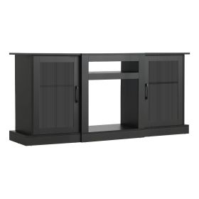 TV Stand for TVs up to 65 inch, Modern Entertainment Center with Light Strip, Wooden TV Cabinet Storage with Glass Doors and Adjustable Shelves