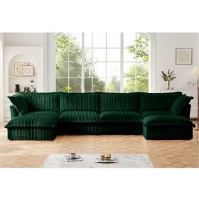 Slipcovered U Shape Sectional Wide and Deep Seat Sofa Couch, 4 Seater Sofa with French Edges Design Multiple Big Pillows