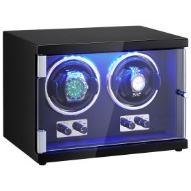 Watch Winder, Dual Watch Winder for Men's and Women's Automatic Watch, with 2 Super Quiet Japanese Mabuchi Motors, Blue LED Light and Adapter