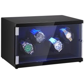 Watch Winder, Watch Winder for 4 Men's and Women's Automatic Watches, with 2 Super Quiet Japanese Mabuchi Motors, Blue LED Light and Adapter