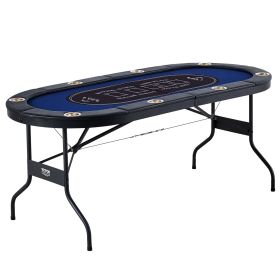 8 Player Foldable Poker Table, Blackjack Texas Holdem Poker Table with Padded Rails and Stainless Steel Cup Holders