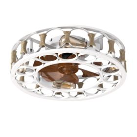 Cage Ceiling Fan With Light Remote Control, Semi-recessed Modern Ceiling Fan, 6 Speed Reversible Blades, 4 LED Bulbs Included Unavailable Platfor (Option: White)