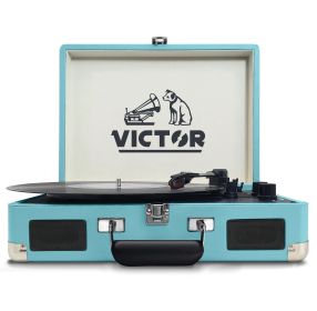 Victor Metro Dual Bluetooth Suitcase Turntable (Color: Turquoise)