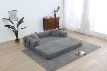 Foldable Sofa Bed, 77.9'' Folding Floor Couch, Compressed Convertable Sleeper Sofa, Memory Foam Couch with Pillow Back Support Armrest (Color: Dark gray)